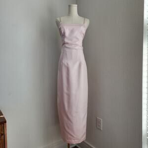 Vintage 90s Bill Levkoff Pale Pink Beaded Strap Maxi Dress Formal Prom Gown XS
